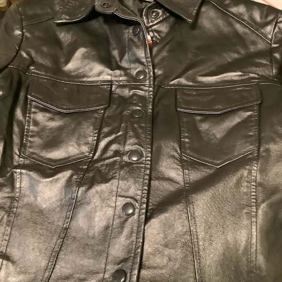 USA vintage leather jacket womens XL chest pockets bikercore retro made in USA - Picture 7 of 14